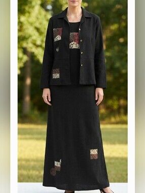 Black Women's Two-Piece Blazer and Skirt Set